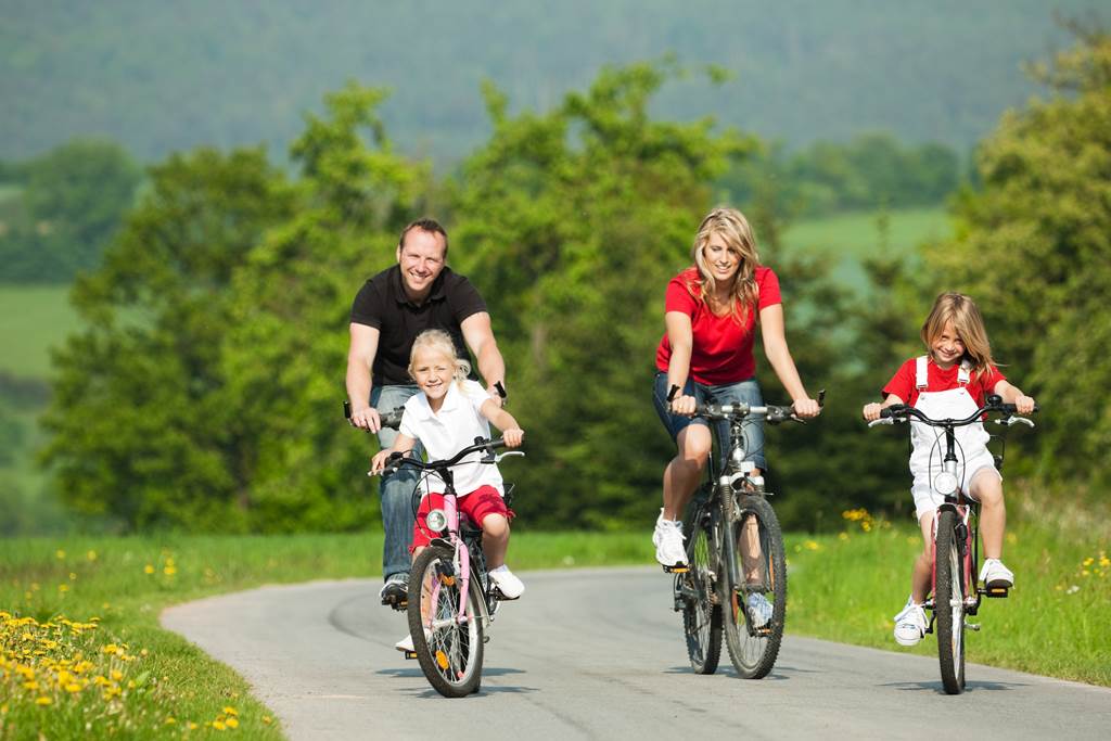 family on a bike ride